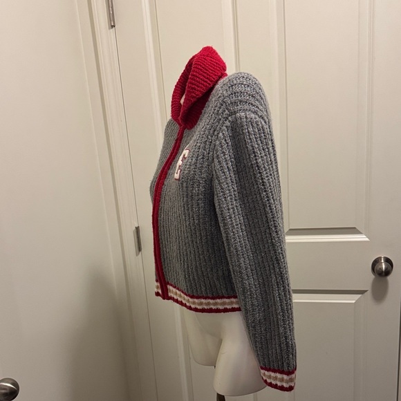 American Eagle Outfitters Women's Gray and Red Varsity Jacket - Picture 6 of 11